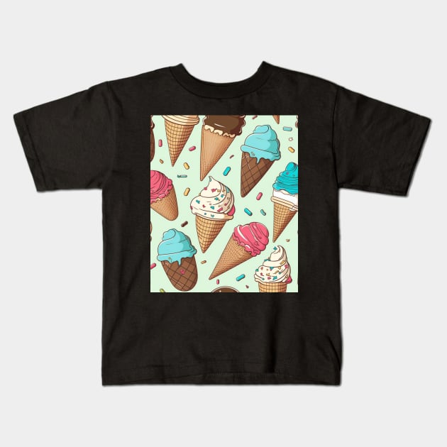 Ice Cream Pattern Illustration Design Birthday Gift ideas for Ice Cream Lovers Kids T-Shirt by Pezzolano